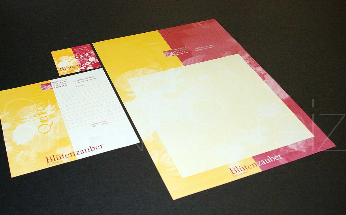 Corporate Design Kunde Blütenzauber: Briefpapier * Visitenkarte * Quittungsblock